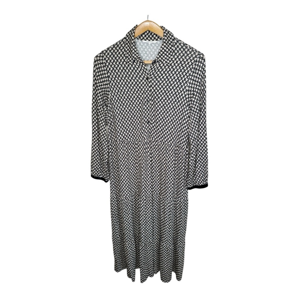 Xandres Belgium Tiered Maxi Dress Size Small Jersey Knit Button Up Long Sleeves